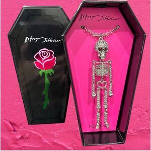 NEW Betsey Johnson Skeleton Pendant Necklace Crystal, perfect for Halloween!